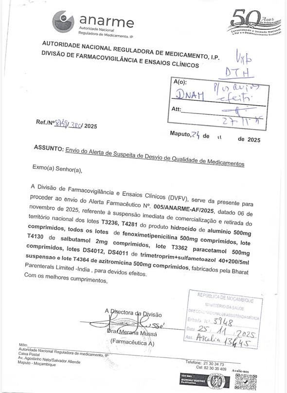 ANARME suspende comercialização ‎de medicamentos ‎‎
