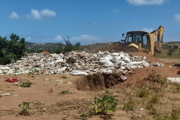 DETERIORADOS PELAS INUNDAÇÕES: Produtos alimentares enterrados em Xai-Xai
